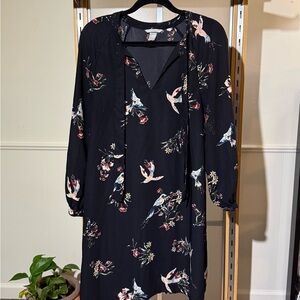 H&M Black Dress with Floral and Bird Design